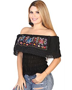 Blusa Resorte Artesanal Floral 602458 Negro