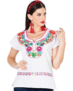 Blusa Kimona Artesanal Mexicana 603057 Color Blanco