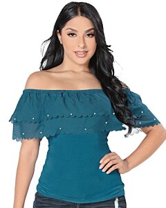 Blusa Campesina Teal Lisa Con Olan Lamasini 5730