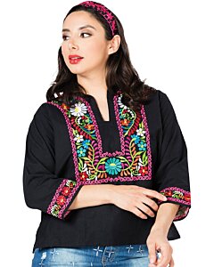 Blusa Espigas Artesanal Mexicana 603059 Negra