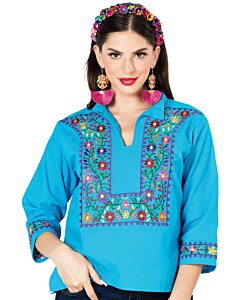 Blusa Espigas Artesanal Mexicana 603061 Azul