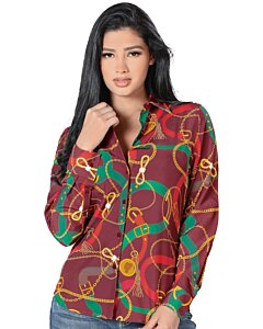 Blusa Vino Diseño De Cintos Y Cadenas De Oro Lamasini 2313