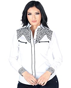 Blusa Vaquera Blanca Snap Button Bordada Lamasini 2322