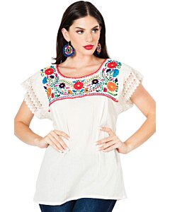 Blusa Típica Puebla Artesanal Mexicana 603097 Beige