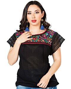 Blusa Típica Puebla Artesanal Mexicana 603098 Negra