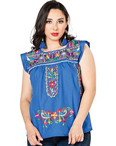 Blusa Artesanal Doble Típica México 603050 Color Azul