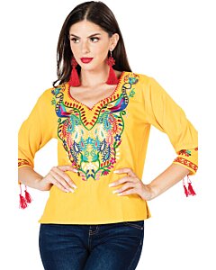 Blusa Tradicional Pavos Artesanal Mexicana 603180 Amarilla