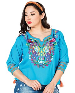 Blusa Tradicional Pavos Artesanal Mexicana 603181 Azul