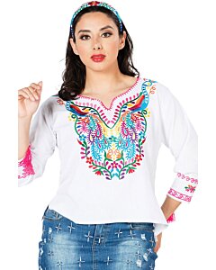 Blusa Tradicional Pavos Artesanal Mexicana 603182 Blanca