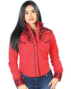 Blusa Vaquera De Dama Roja Con Bordado Negro 126670