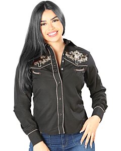 Blusa Vaquera Negra Bordado Bull Skull 126673