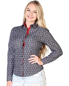 BLUSA VAQUERA CASUAL DE MUJER EL SEÑOR DE LOS CIELOS EA000903 NEGRO/ROJO