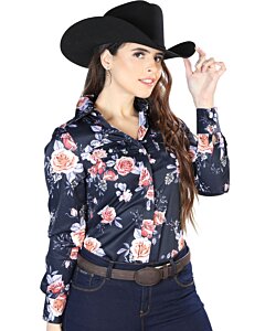 Camisa Vaquera De Mujer Color Navy Con Rosas 44090