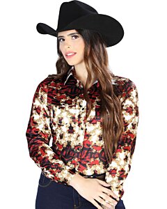 Camisa Vaquera De Mujer Color Burgundy 44105