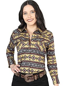 Camisa Vaquera Para Mujer Amarilla Estampada De Algodón 44406