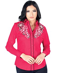 Blusa Bordada Vaquera Snap Button Lamasini 2325 Color Rojo