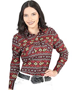 Camisa Vaquera Para Mujer Burgundy Estampada De Algodón 44407