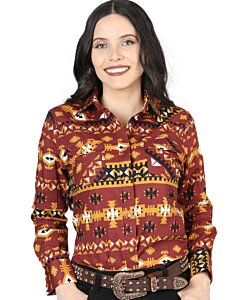 Camisa Vaquera Color Ladrillo De Mujer Snap Bottom 44424