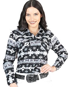 Camisa Vaquera Negra Con Blanco De Mujer Snap Bottom 44423