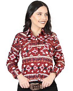 Camisa Vaquera Roja De Mujer Botonadura De Broche 44422