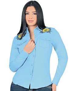 Blusa Vaquera Snap Button Girasol Lamasini 2323 Color Azul Claro
