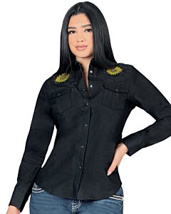 Blusa Vaquera Snap Button Girasol Lamasini 2323 Color Negro