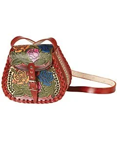 Bolsa Artesanal De Piel Rosas Chica 603678 Color Café