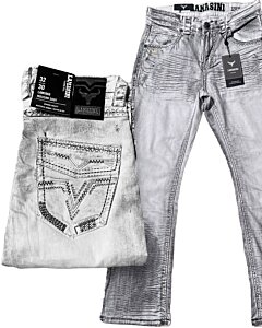 Jeans blanco modern boot cut para caballero con bolsillos bordados y detalles sutiles de desgaste de Lamasini.