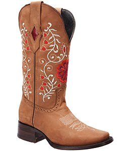 Bota Bordada Rodeo Crazy Para Mujer WD 11-497 Color Tabaco