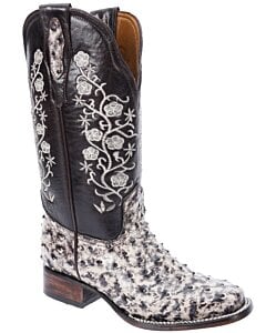 Bota De Mujer Piel Grabado Avestruz Blanco Rústico WD 11-502
