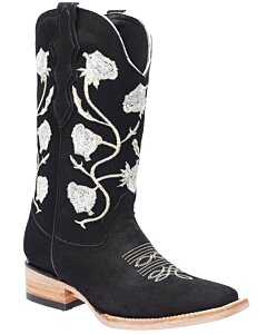 Botas Vaqueras Nobuck De Mujer Horma Rodeo White Diamonds Boots 10-543 Negras