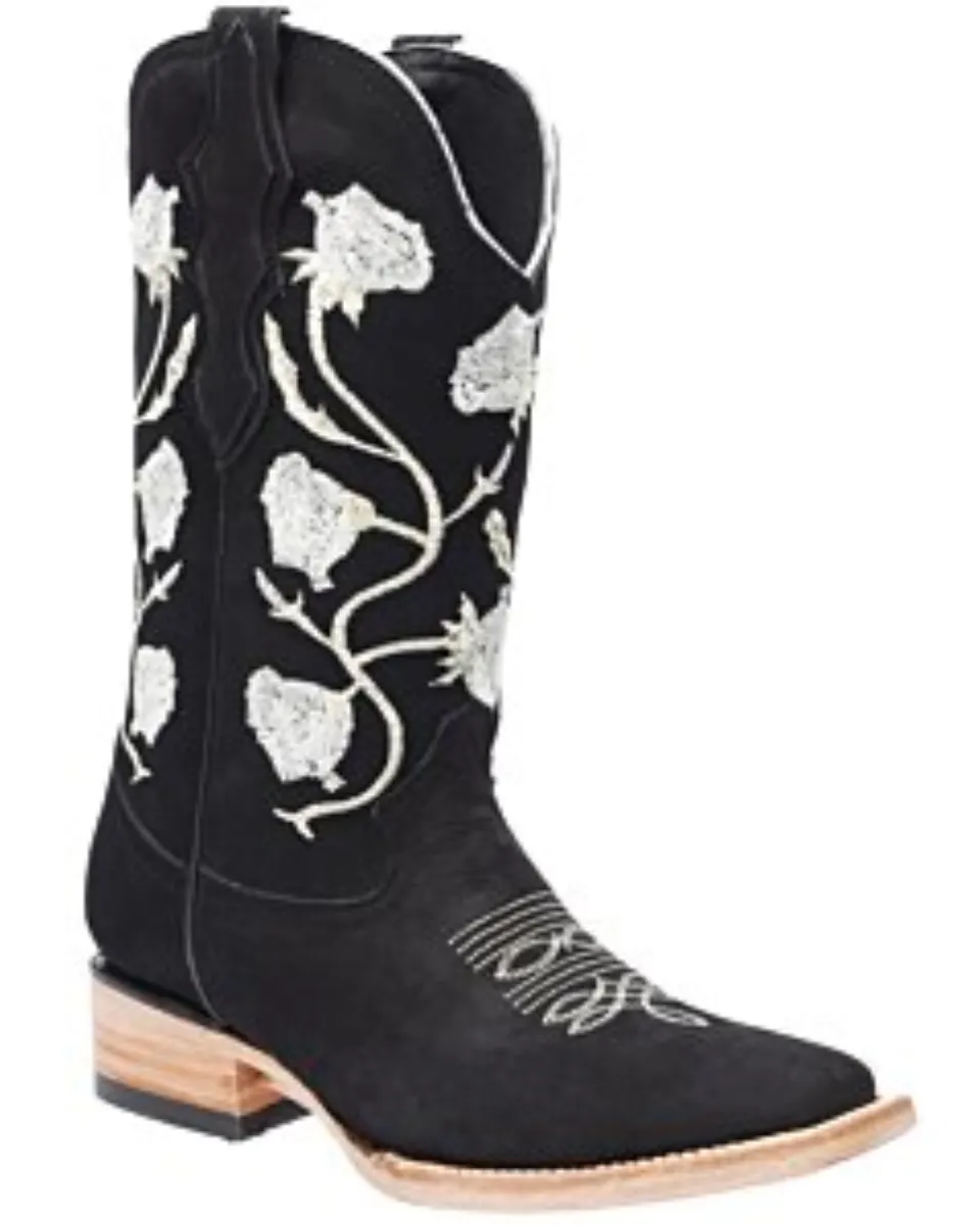 Botas Vaqueras Nobuck De Mujer Horma Rodeo White Diamonds Boots 10-543 Negras