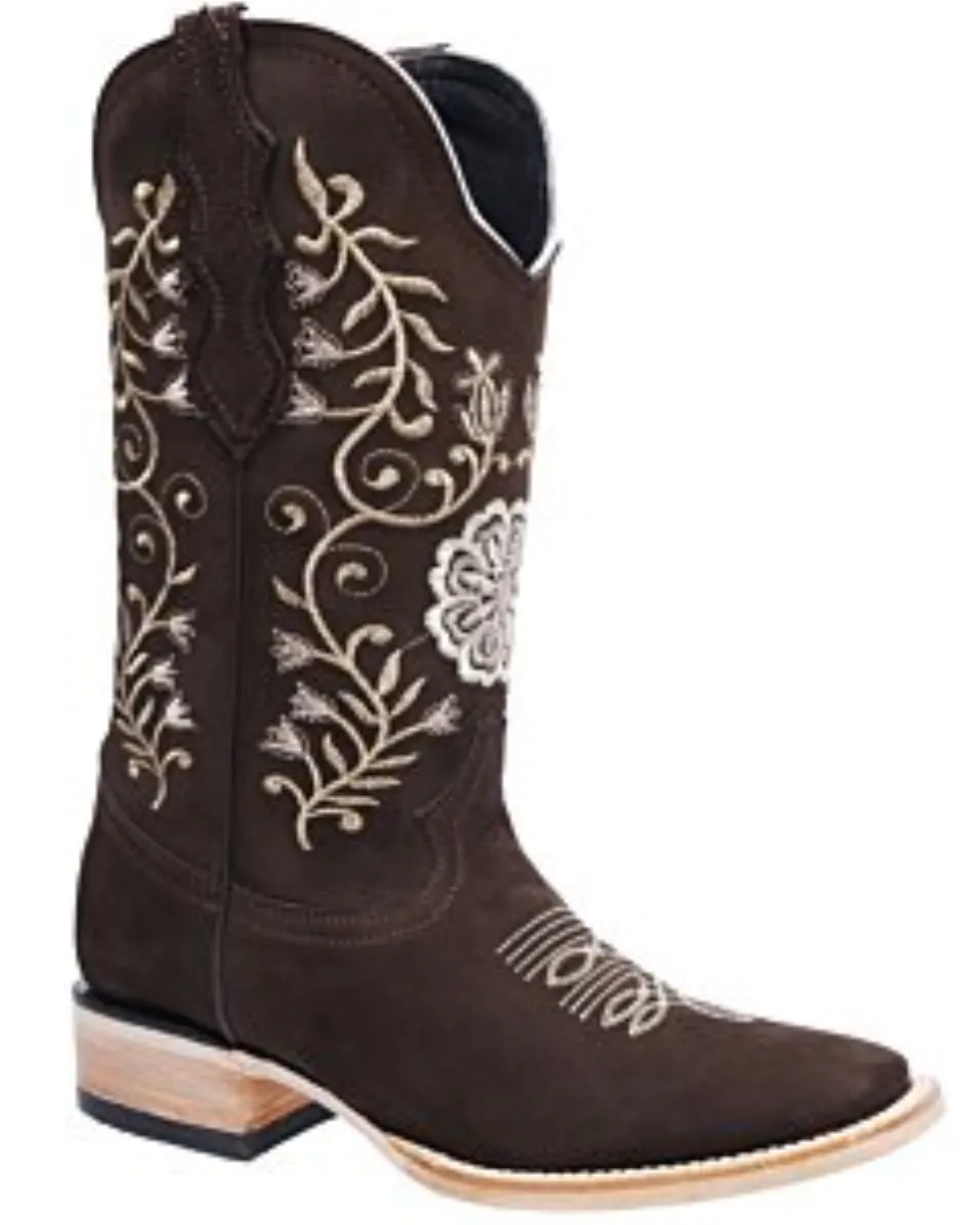 Botas De Mujer Vaqueras Horma Rodeo Nobuck White Diamonds Boots 11-496 Color Choco