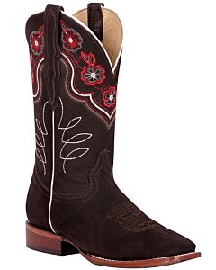 Bota Para Mujer Rodeo Texas Color Café con flores rojas chicas el la parte alta