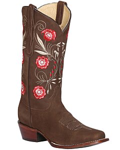 Bota para mujer rodeo Nobuck El General 42984 color Camel y tubo bordado con flores