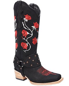 Botas Vaqueras De Mujer Horma Rodeo Tubo Ato White Diamonds Boots 10-519 Piel Nobuck Color Negro