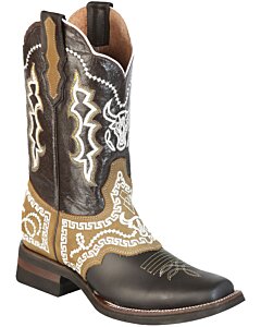 Botas Rodeo Antifaz Y Tubo Bordado Diseño Toro Piel Nobuck Color Chocolate