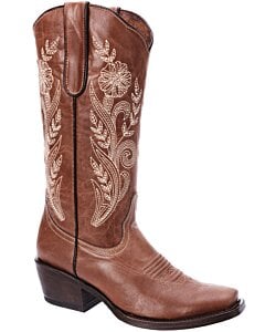 Bota Rodeo Color Café Claro Para Mujer Flor En Tubo WD 11-514