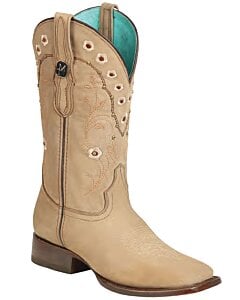 Botas Rodeo para Dama Montero 51437 en color arena, con bordado floral y suela de cuero.