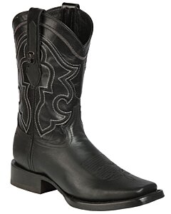 Montero TX-SHD-6 men's black leather rodeo boots with square toe and rubber outsole, made in Mexico