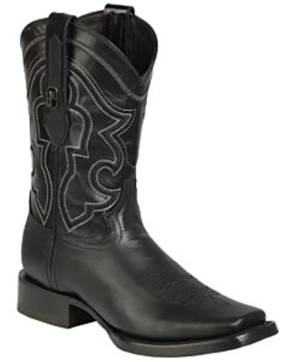 Botas de rodeo Montero TX-SHD-6 para hombre en piel negra con punta cuadrada y suela de hule, hechas en México