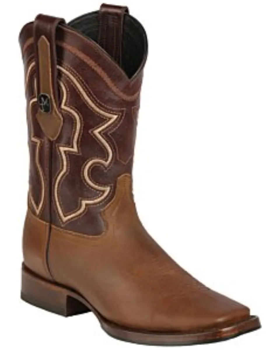 Botas de rodeo Montero TX-SHD-7 para hombre en piel miel con punta cuadrada y suela de hule, hechas en México