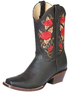 Bota Rodeo Corta Para Mujer Color Negro Flores Rojas 43663