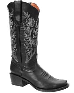 Bota Rodeo Negra Para Mujer Flor Bordada En Tubo WD 11-515