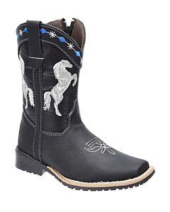 Botas De Niño Rodeo Color Negro Bordado De Caballos WD 11-378