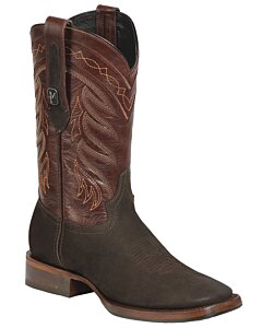 Montero CNBS-5 men's brown nubuck leather rodeo boots with square toe and rubber outsole, made in Mexico