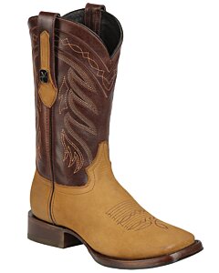 Montero CNBS-6 men's honey nubuck leather rodeo boots with square toe, pull straps, and rubber outsole