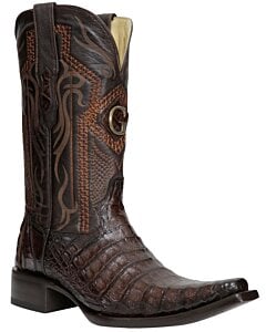 El General 45079 Men's Caiman Belly Boots in Brown with Versace toe and leather outsole