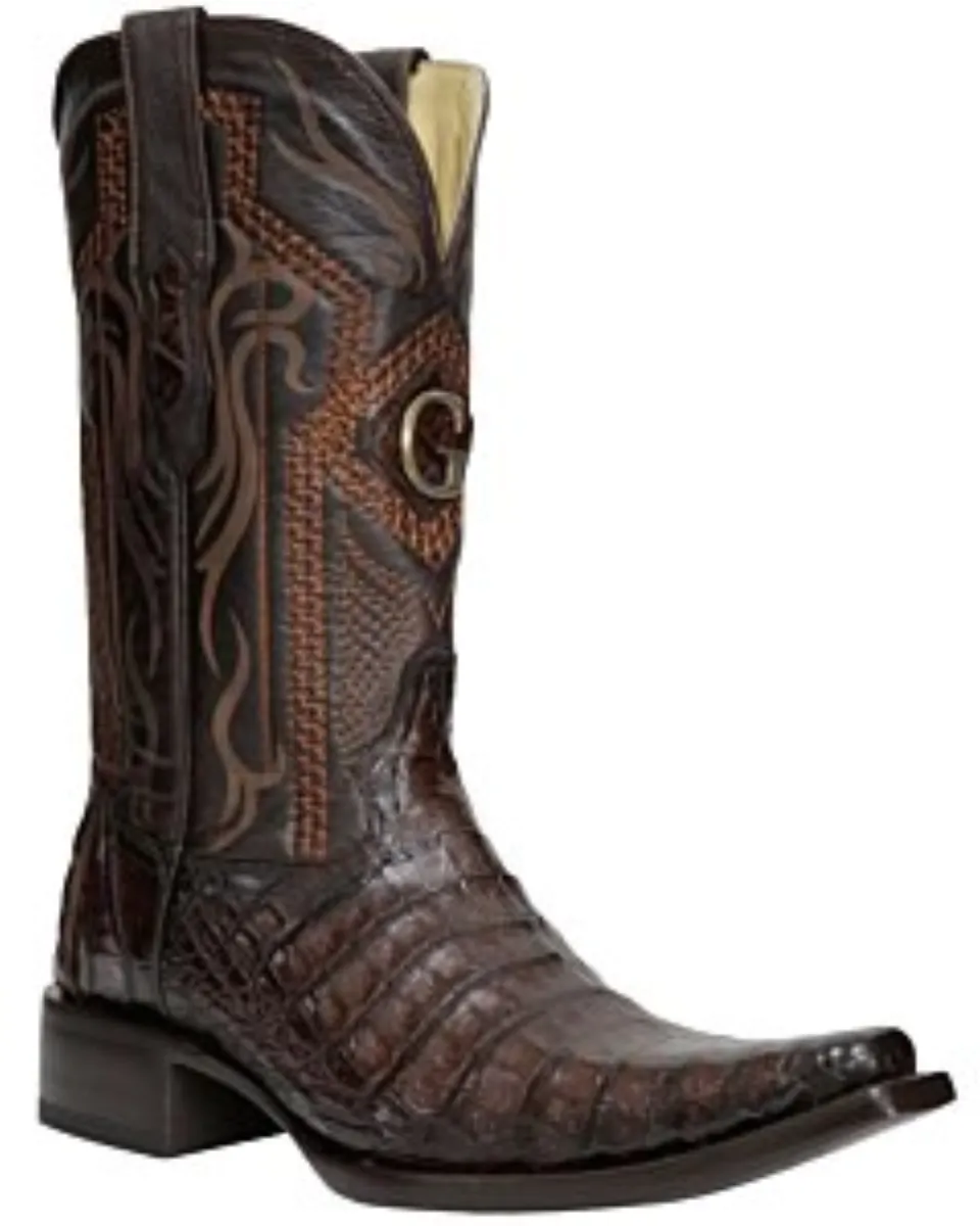 El General 45079 Men's Caiman Belly Boots in Brown with Versace toe and leather outsole