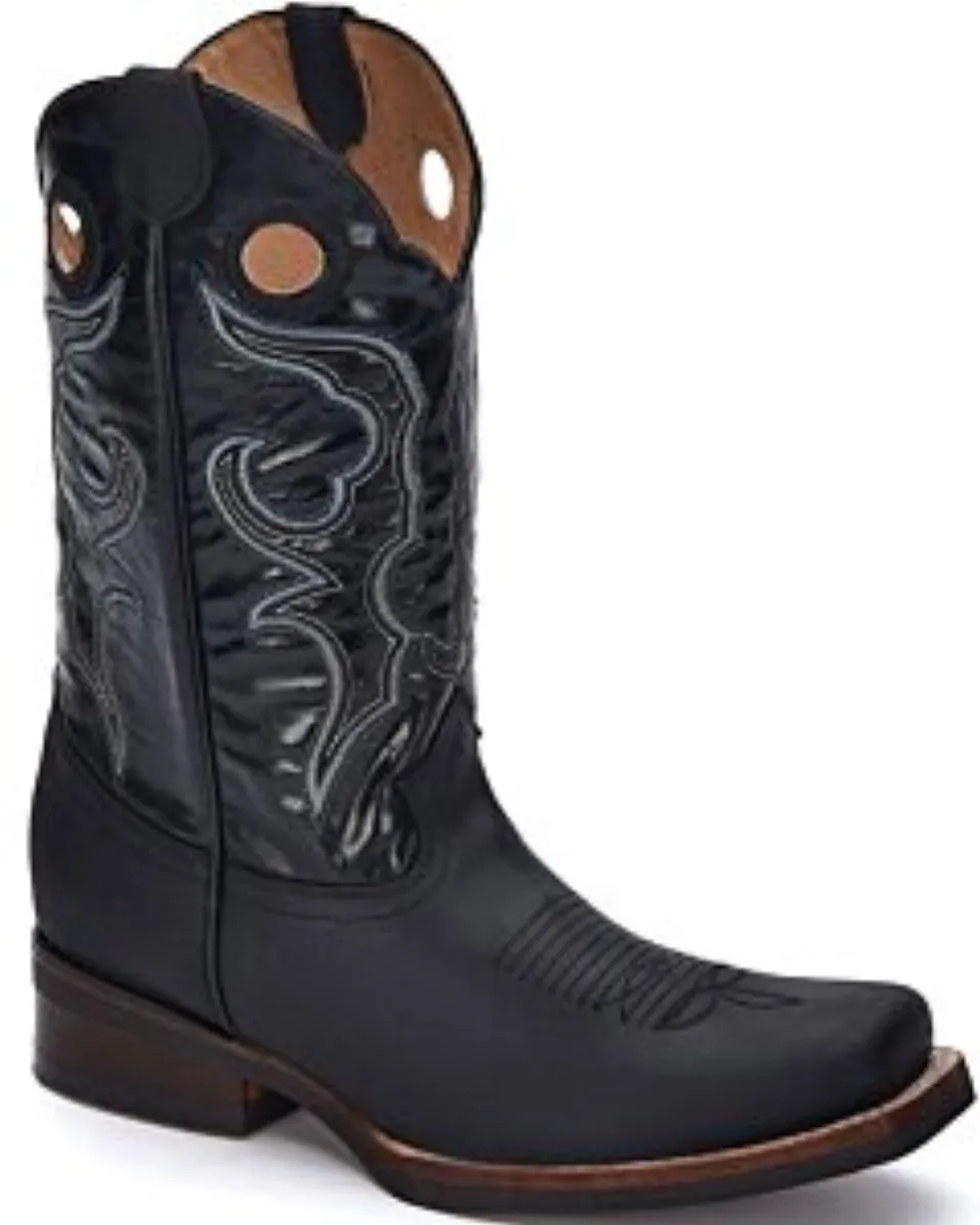 Botas Vaqueras Chatas 100% Piel Color Negro